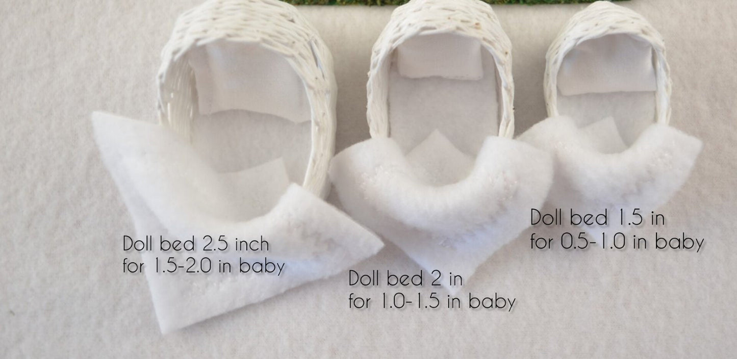 1:12 Cradle for 1-2 inch Mini  Baby Doll, Doll Bed for mini Silicone baby doll, Doll Crib+Bedding for Miniature Reborn Baby